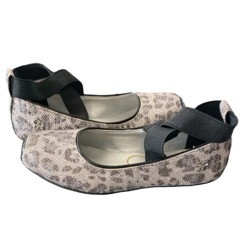 NEW! Jessica Simpson Girls Shoes Madison Ballet Flat Silver Animal Print Size 13